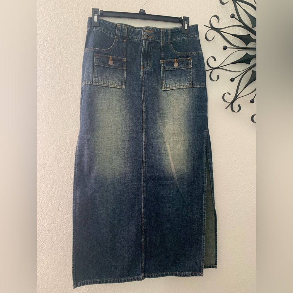 Vintage Y2K Denim Maxi Skirt Women 9 Retro Medium Jean Rise Midi Long size 9